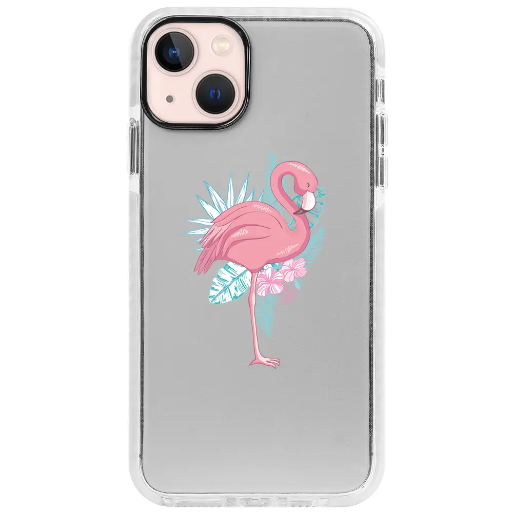 Apple iPhone 13 Beyaz Impact Premium Telefon Kılıfı - Alone Flamingo