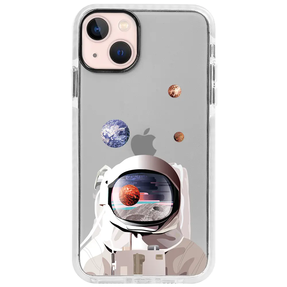 Apple iPhone 13 Beyaz Impact Premium Telefon Kılıfı - Astronotun Gözünden