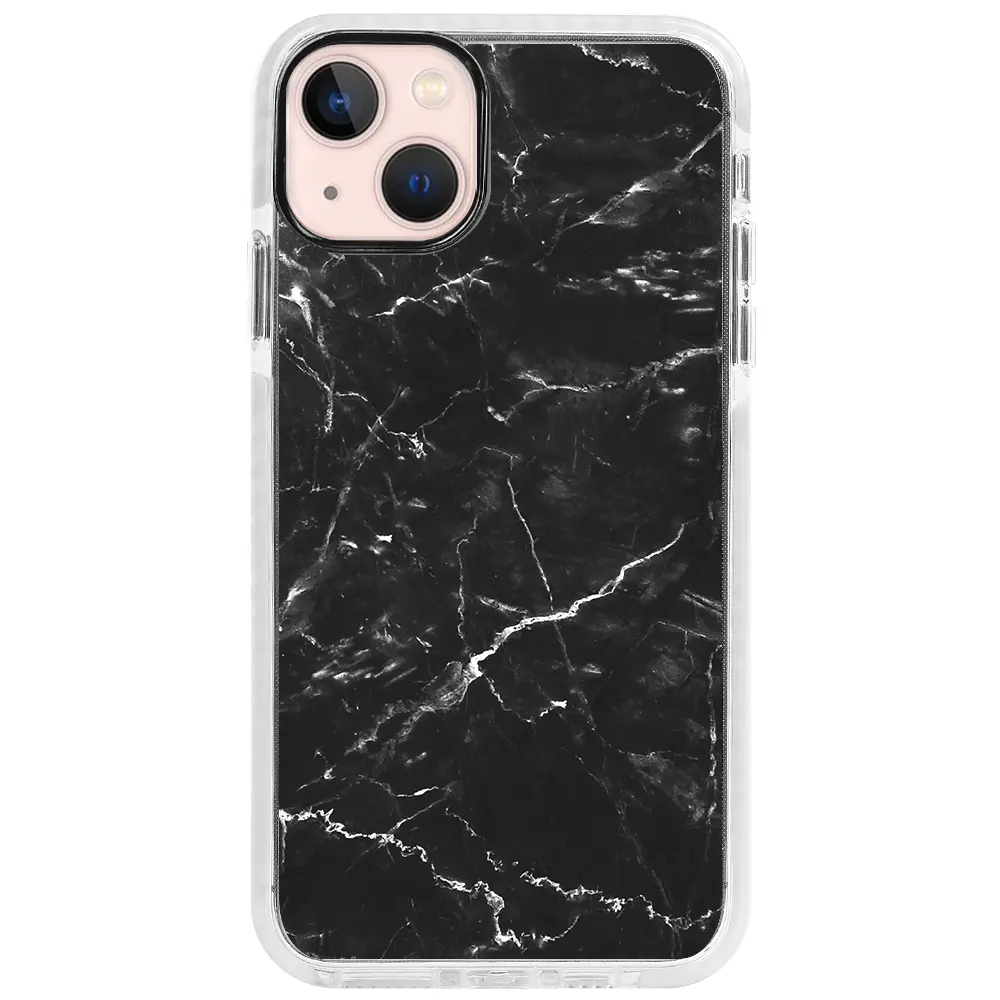 Apple iPhone 13 Beyaz Impact Premium Telefon Kılıfı - Black Marble 2