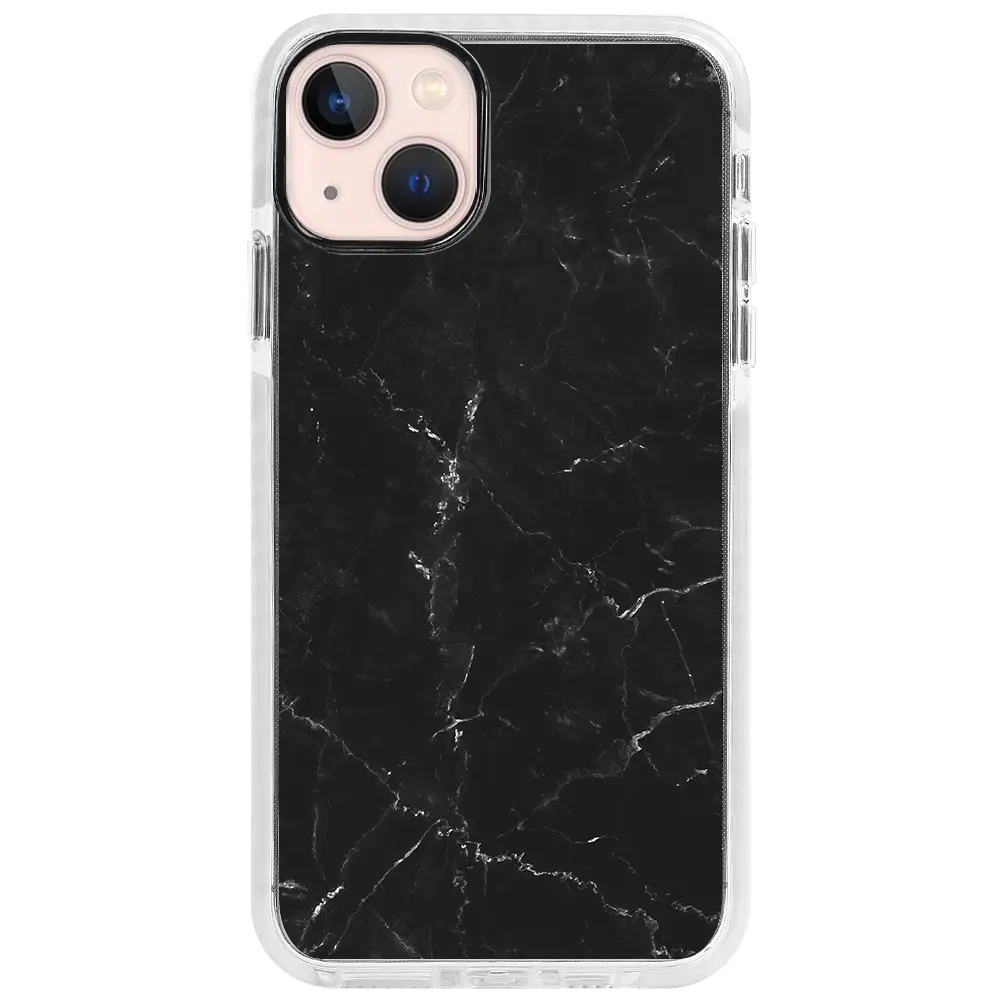 Apple iPhone 13 Beyaz Impact Premium Telefon Kılıfı - Black Marble