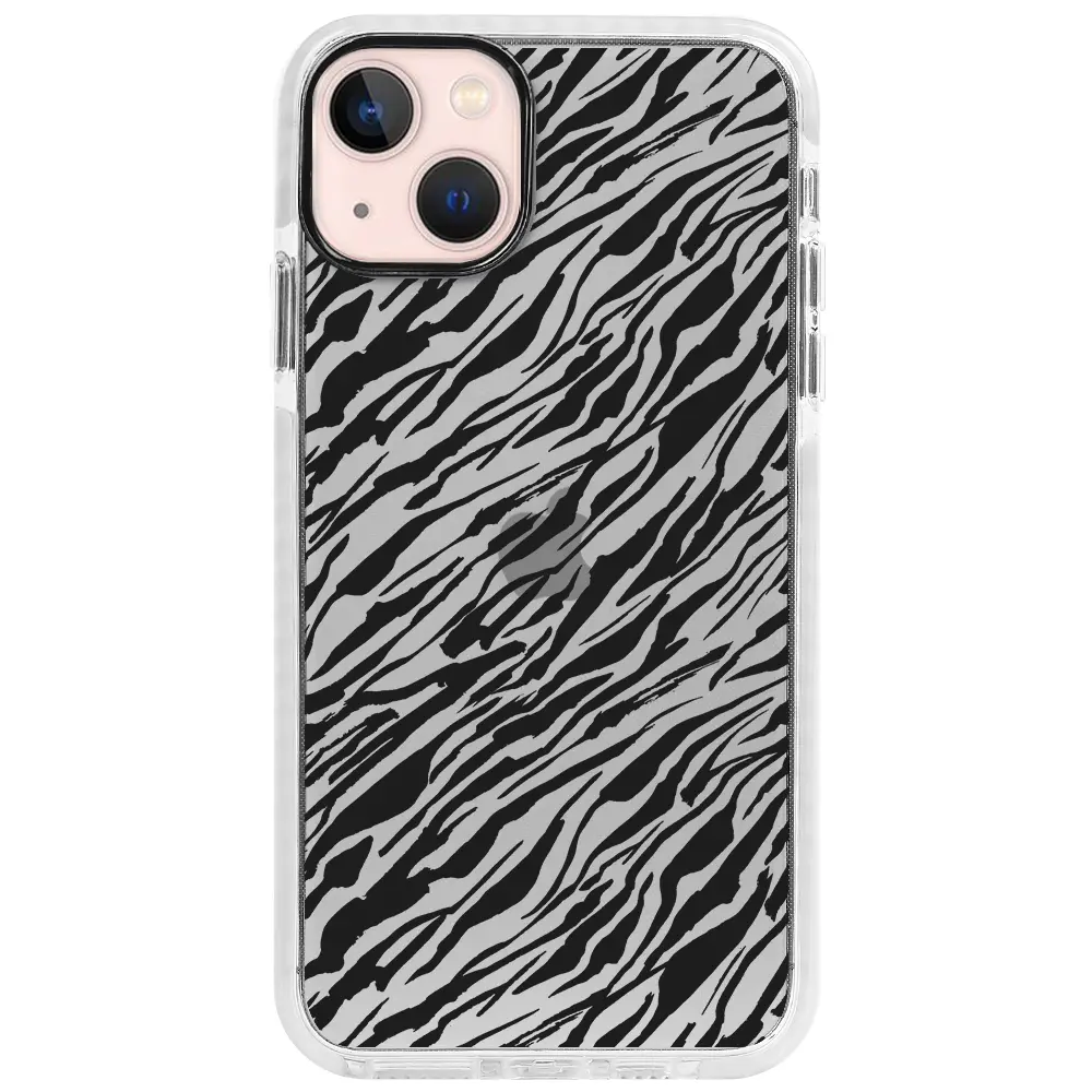 Apple iPhone 13 Beyaz Impact Premium Telefon Kılıfı - Capraz Zebra Siyah