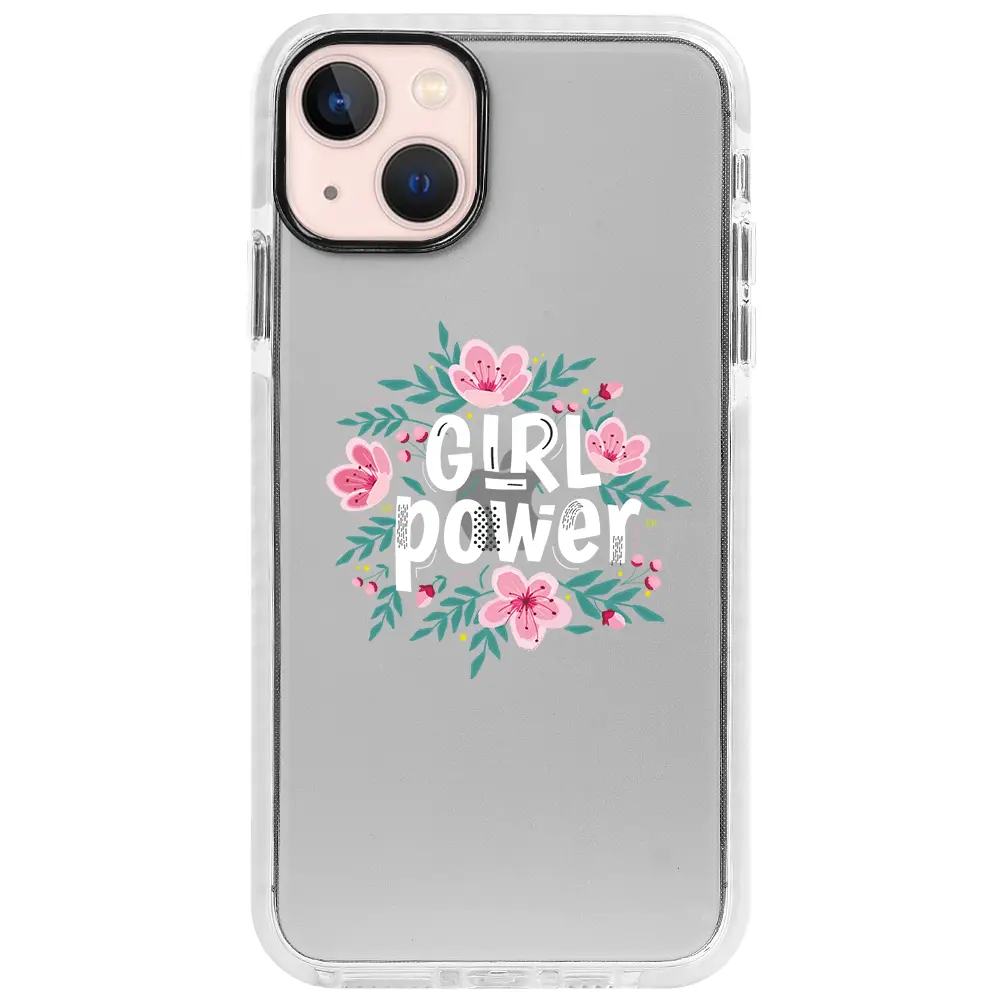 Apple iPhone 13 Beyaz Impact Premium Telefon Kılıfı - Çiçekli Girl Power