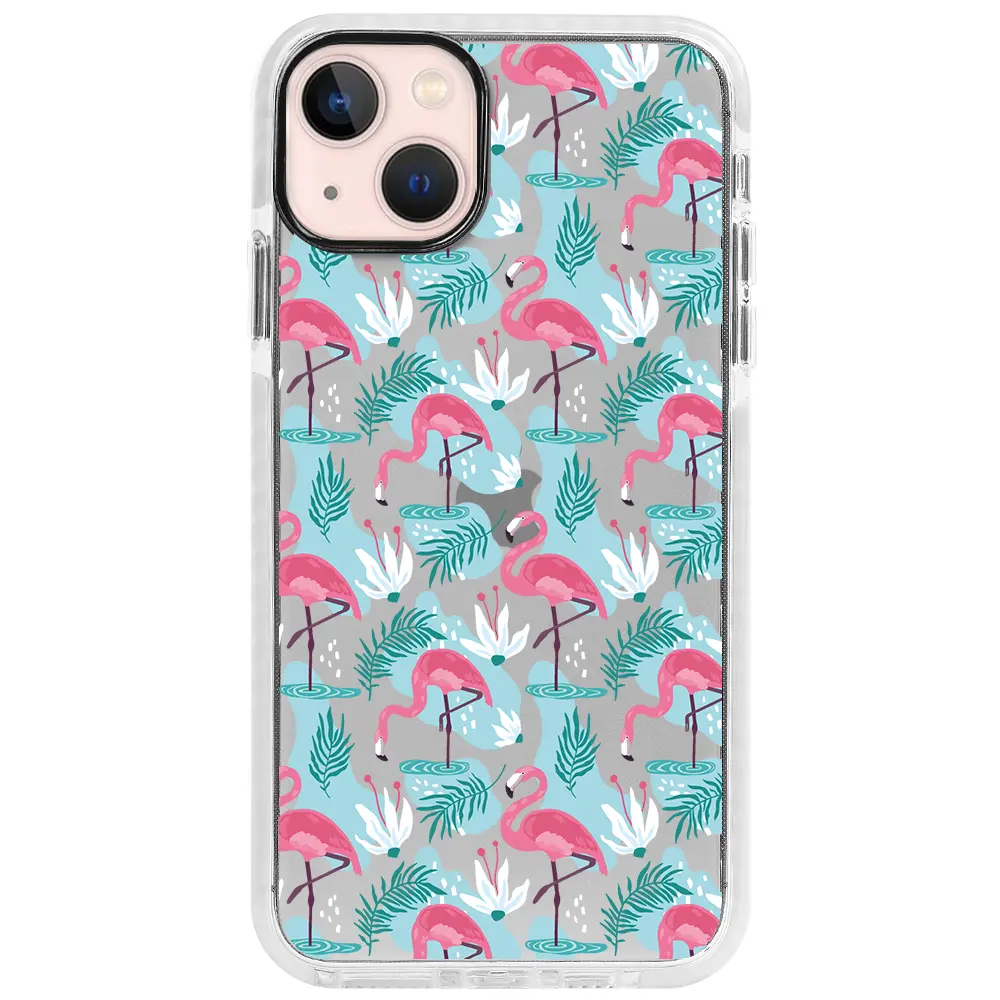 Apple iPhone 13 Beyaz Impact Premium Telefon Kılıfı - Cold Flamingo