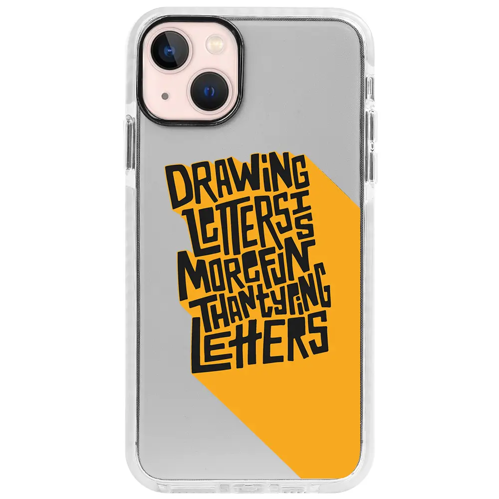 Apple iPhone 13 Beyaz Impact Premium Telefon Kılıfı - Drawing Letters