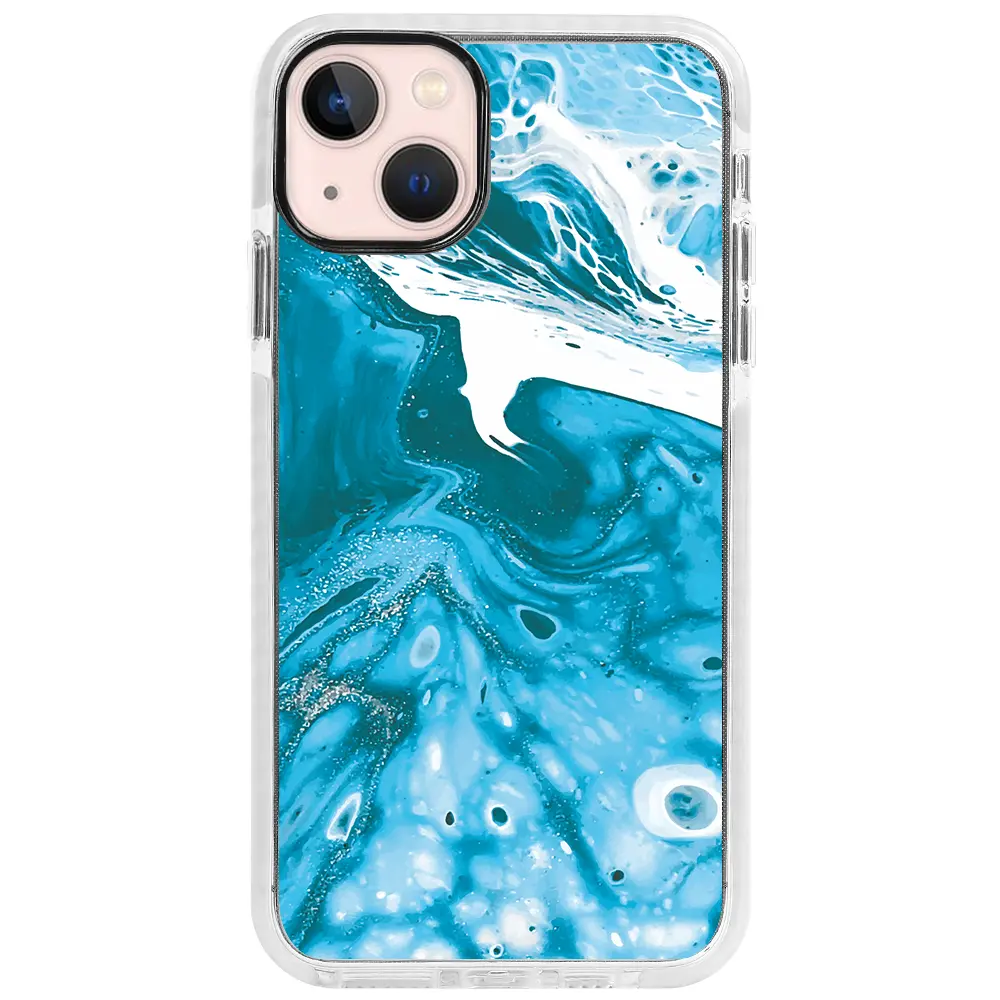 Apple iPhone 13 Beyaz Impact Premium Telefon Kılıfı - Mavi Kopuk 2