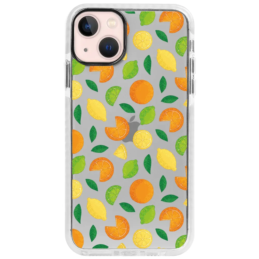 Apple iPhone 13 Beyaz Impact Premium Telefon Kılıfı - Portakal Limon