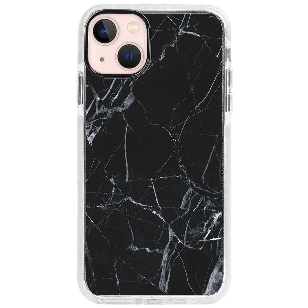 Apple iPhone 13 Beyaz Impact Premium Telefon Kılıfı - Siyah Catlak