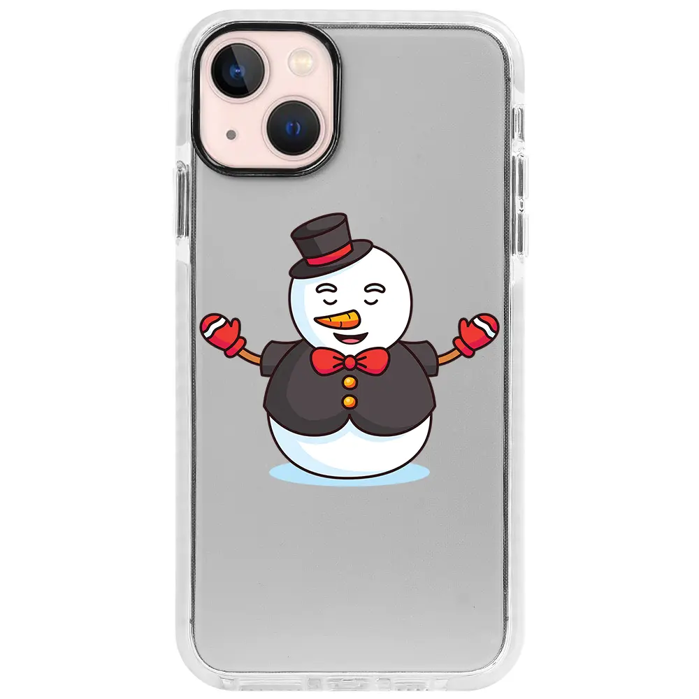 Apple iPhone 13 Beyaz Impact Premium Telefon Kılıfı - Snowman in Suit
