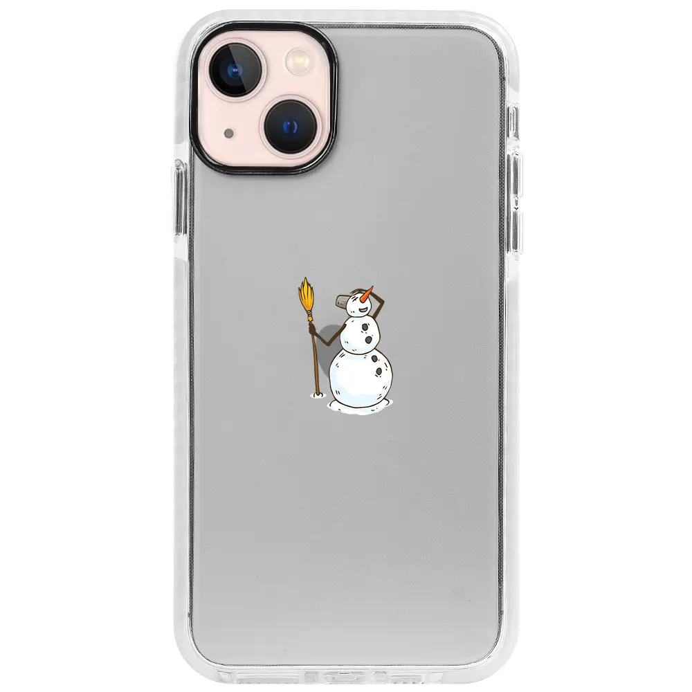 Apple iPhone 13 Beyaz Impact Premium Telefon Kılıfı - Snowman Looking Around