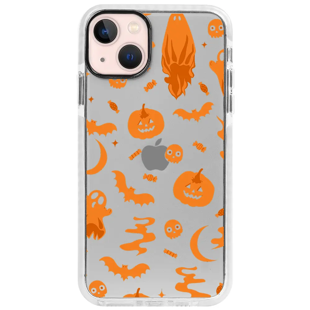 Apple iPhone 13 Beyaz Impact Premium Telefon Kılıfı - Spooky Orange