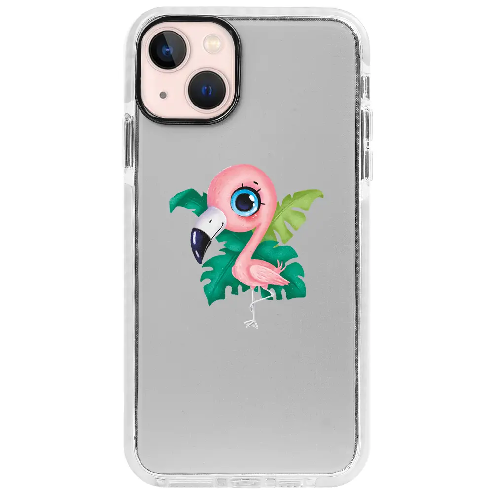 Apple iPhone 13 Beyaz Impact Premium Telefon Kılıfı - Yavru Flamingo