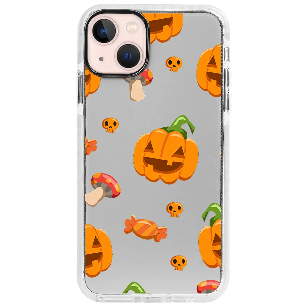 Apple iPhone 13 Mini Beyaz Impact Premium Telefon Kılıfı - Deadly Pumpkin