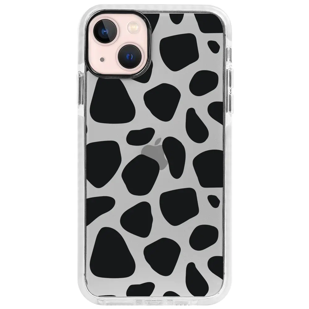 Apple iPhone 13 Mini Beyaz Impact Premium Telefon Kılıfı - Siyah Desenler