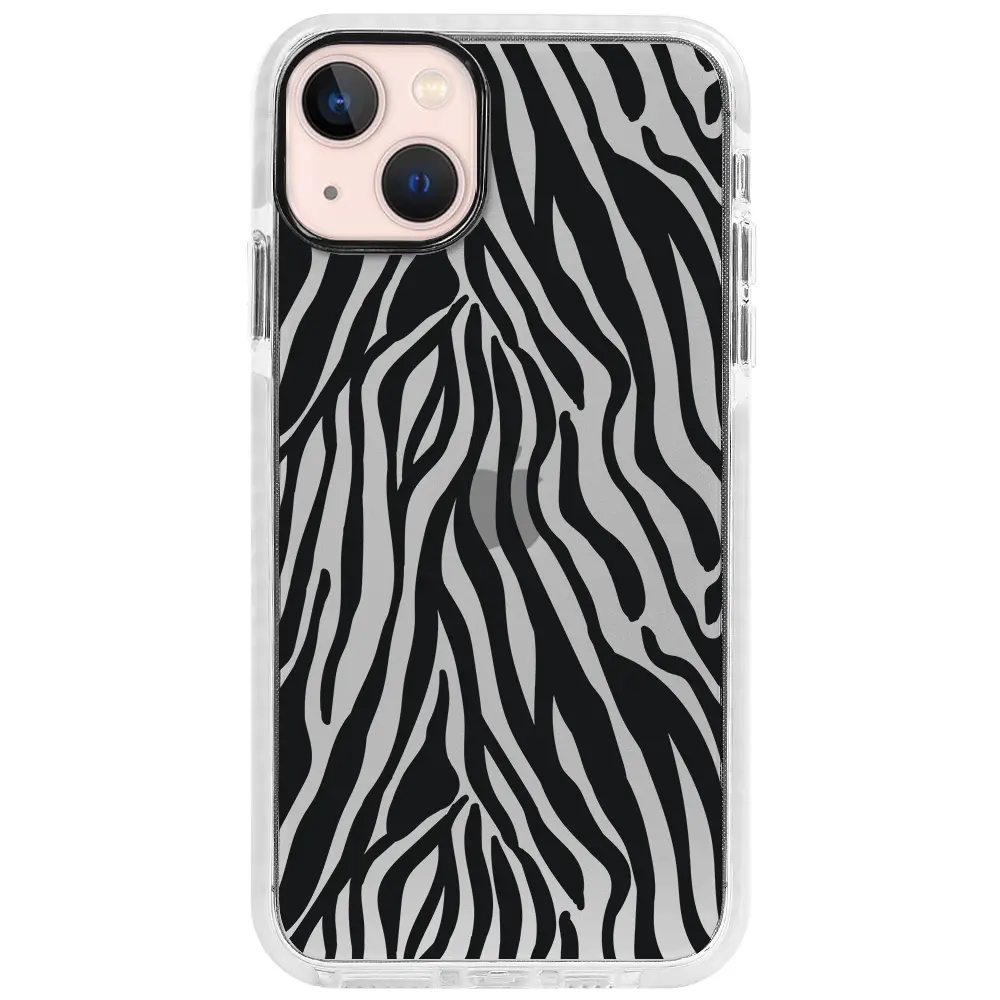 Apple iPhone 13 Mini Beyaz Impact Premium Telefon Kılıfı - Siyah Zebra Desenleri