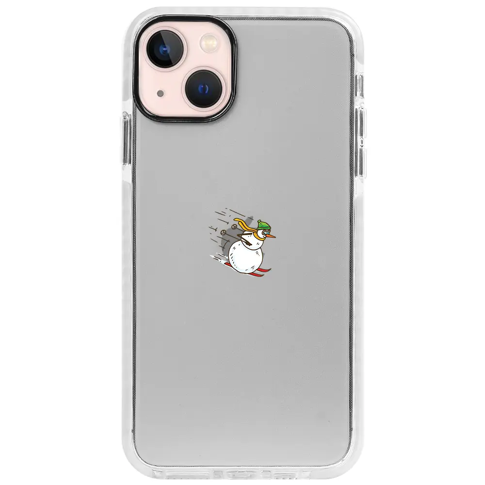 Apple iPhone 13 Mini Beyaz Impact Premium Telefon Kılıfı - Snowman Skiing