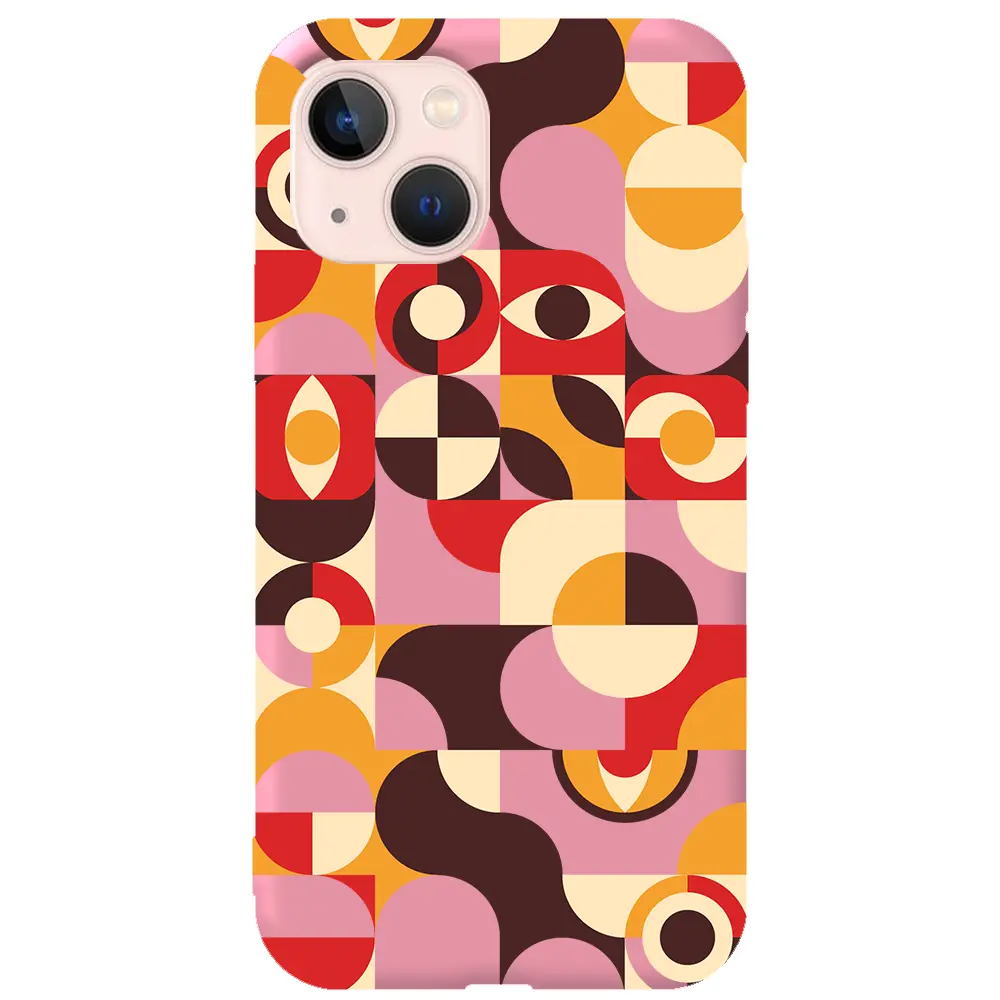 Apple iPhone 13 Mini Pembe Renkli Silikon Telefon Kılıfı - Abstract Desen 4