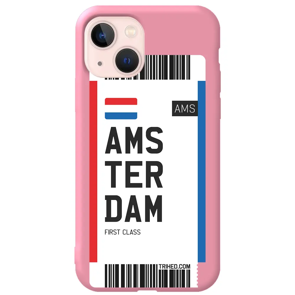 Apple iPhone 13 Mini Pembe Renkli Silikon Telefon Kılıfı - Amsterdam Bileti