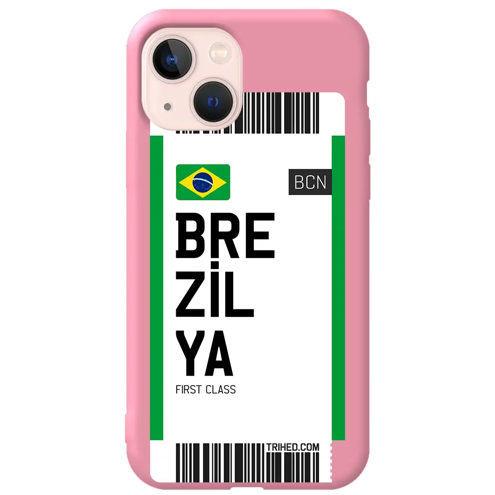 Apple iPhone 13 Mini Pembe Renkli Silikon Telefon Kılıfı - Brezilya Bileti