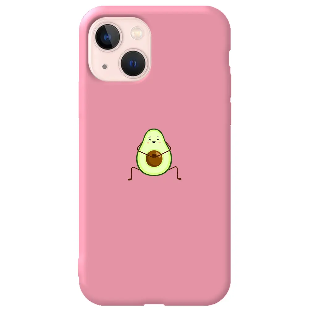 Apple iPhone 13 Mini Pembe Renkli Silikon Telefon Kılıfı - Cute Avokado