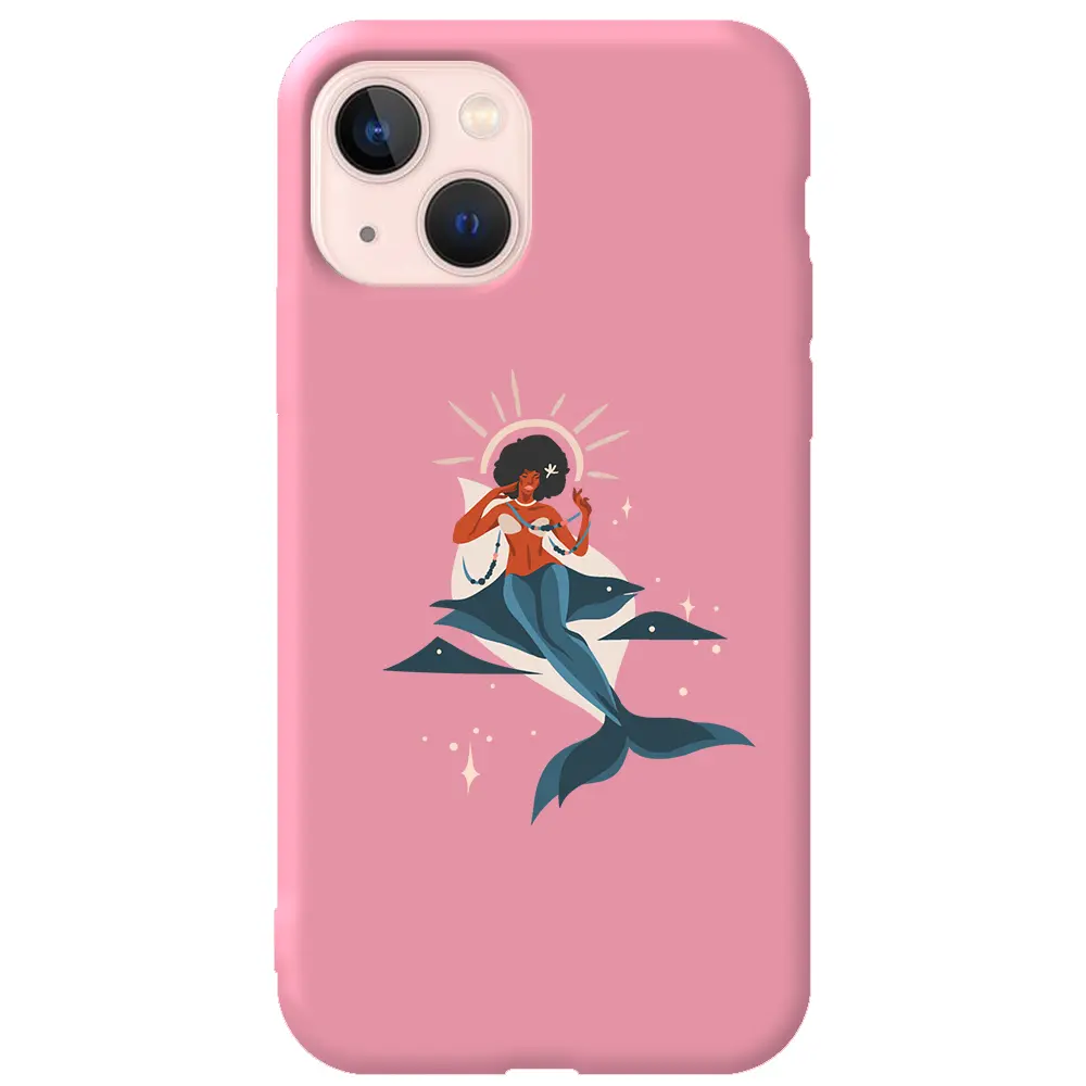 Apple iPhone 13 Mini Pembe Renkli Silikon Telefon Kılıfı - Deniz Kızı