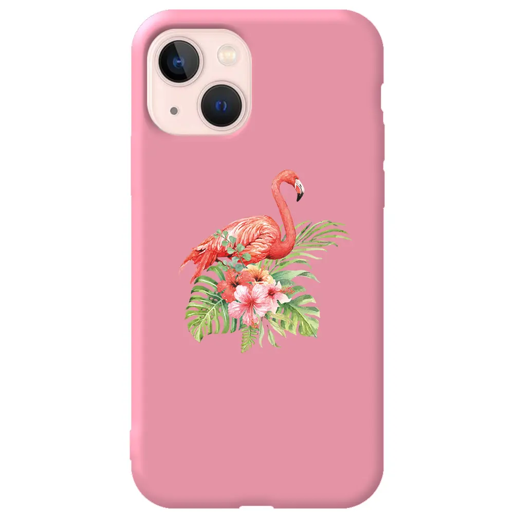Apple iPhone 13 Mini Pembe Renkli Silikon Telefon Kılıfı - Flamingo