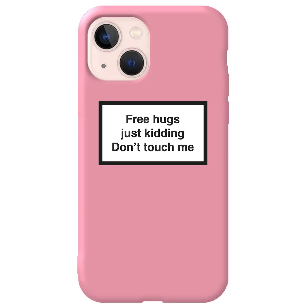 Apple iPhone 13 Mini Pembe Renkli Silikon Telefon Kılıfı - Free Hugs