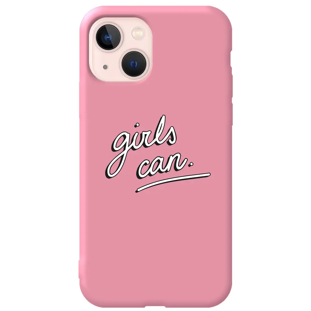Apple iPhone 13 Mini Pembe Renkli Silikon Telefon Kılıfı - Girls Can!