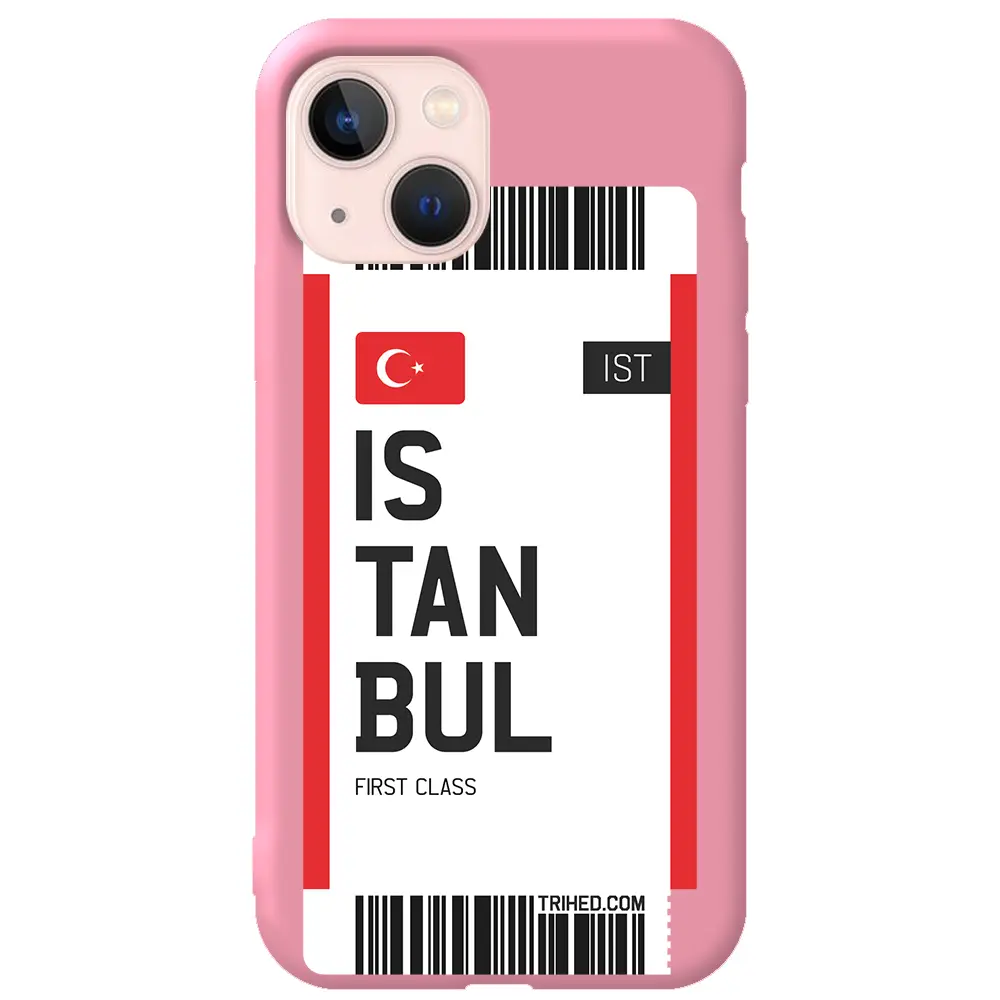 Apple iPhone 13 Mini Pembe Renkli Silikon Telefon Kılıfı - İstanbul Bileti