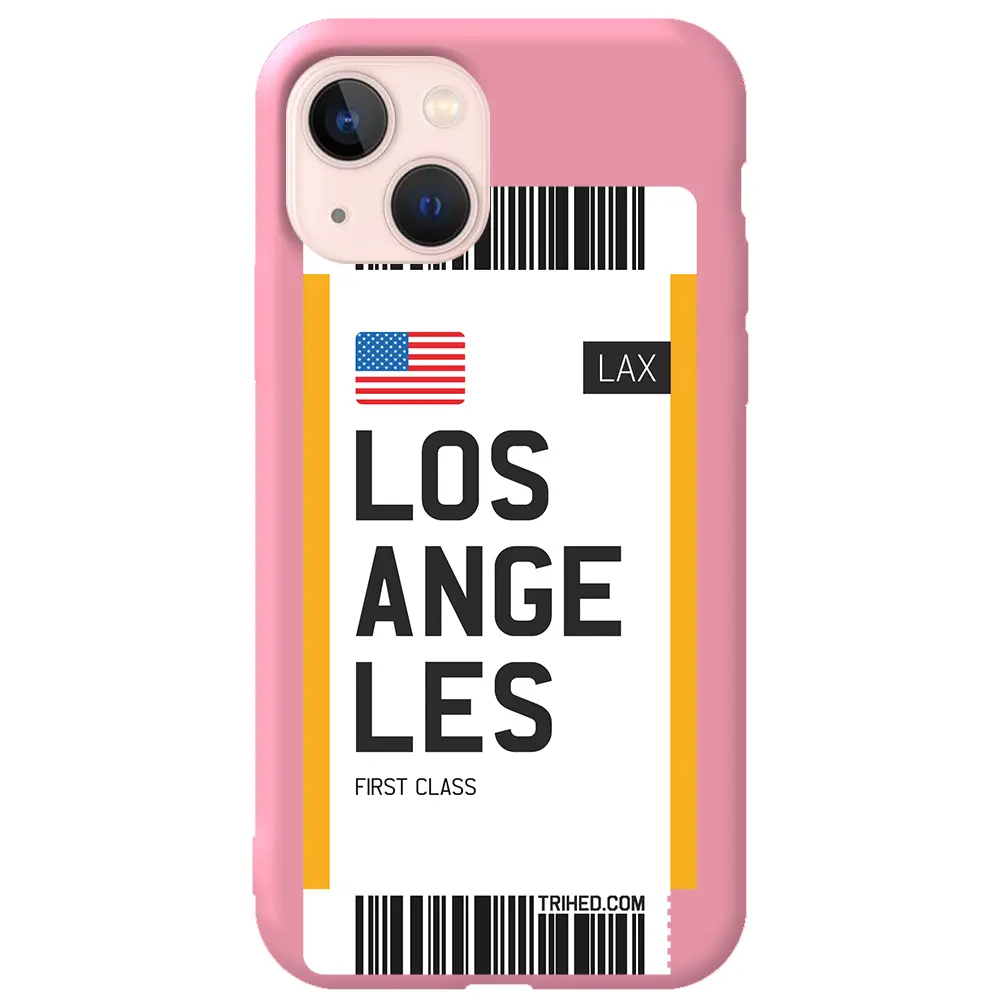 Apple iPhone 13 Mini Pembe Renkli Silikon Telefon Kılıfı - Los Angeles Bileti