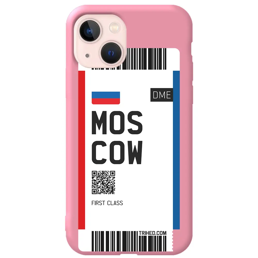 Apple iPhone 13 Mini Pembe Renkli Silikon Telefon Kılıfı - Moscow Bileti
