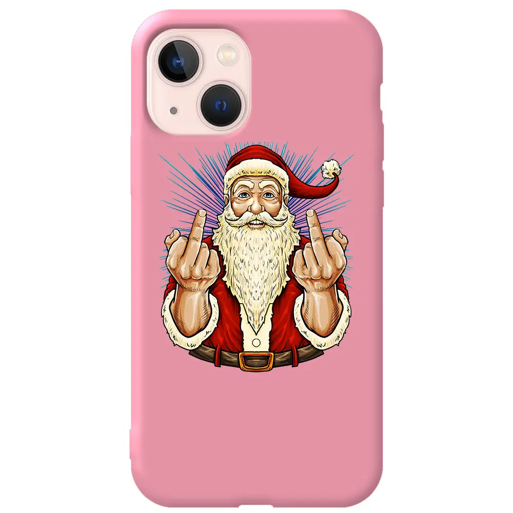 Apple iPhone 13 Mini Pembe Renkli Silikon Telefon Kılıfı - Naughty Santa