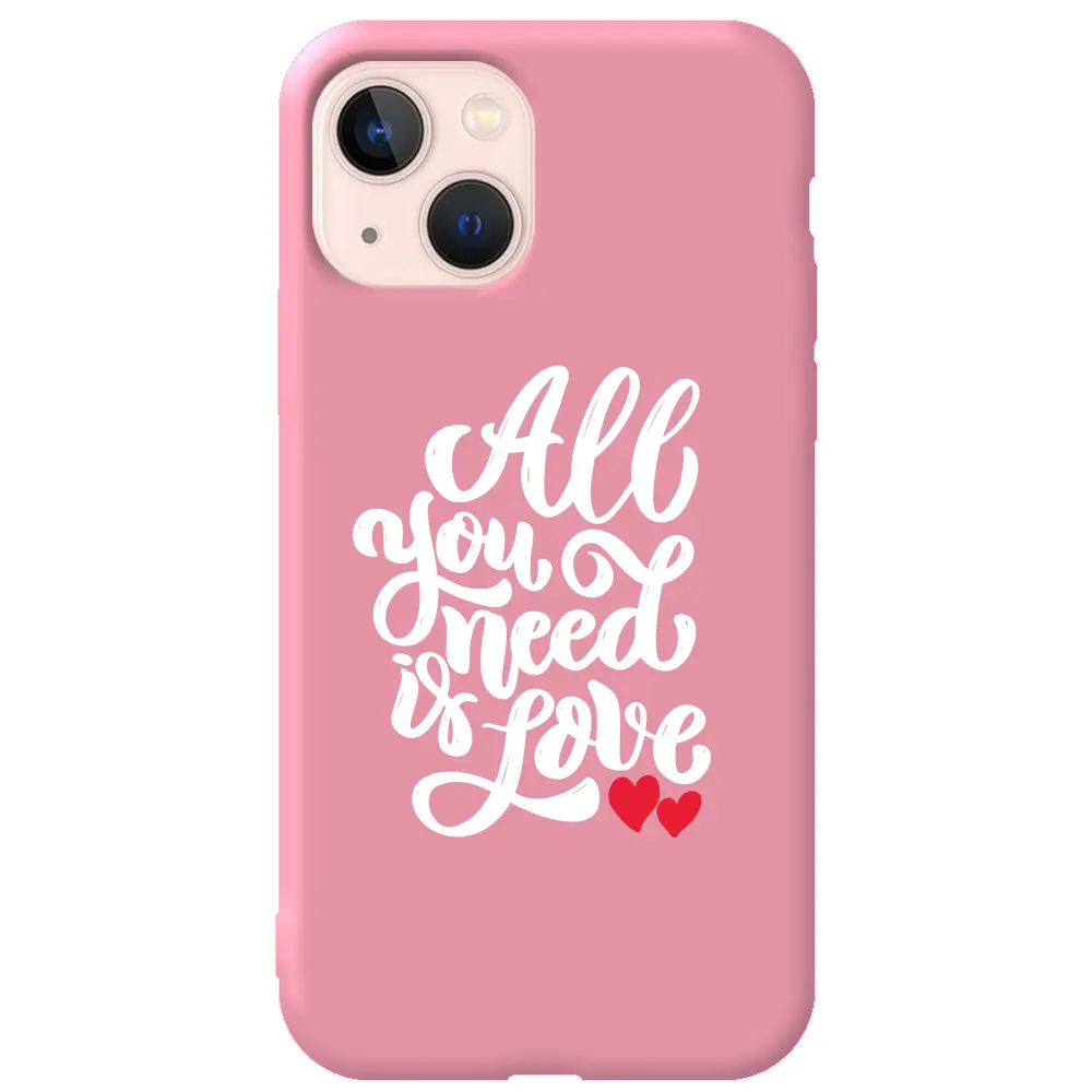 Apple iPhone 13 Mini Pembe Renkli Silikon Telefon Kılıfı - Need Love