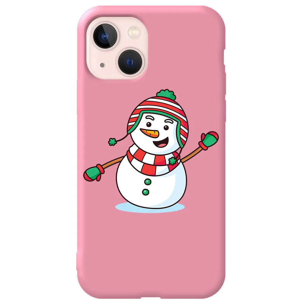 Apple iPhone 13 Mini Pembe Renkli Silikon Telefon Kılıfı - Snowman 2