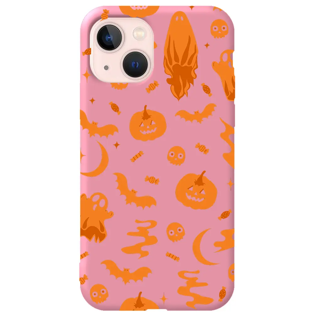 Apple iPhone 13 Mini Pembe Renkli Silikon Telefon Kılıfı - Spooky Orange