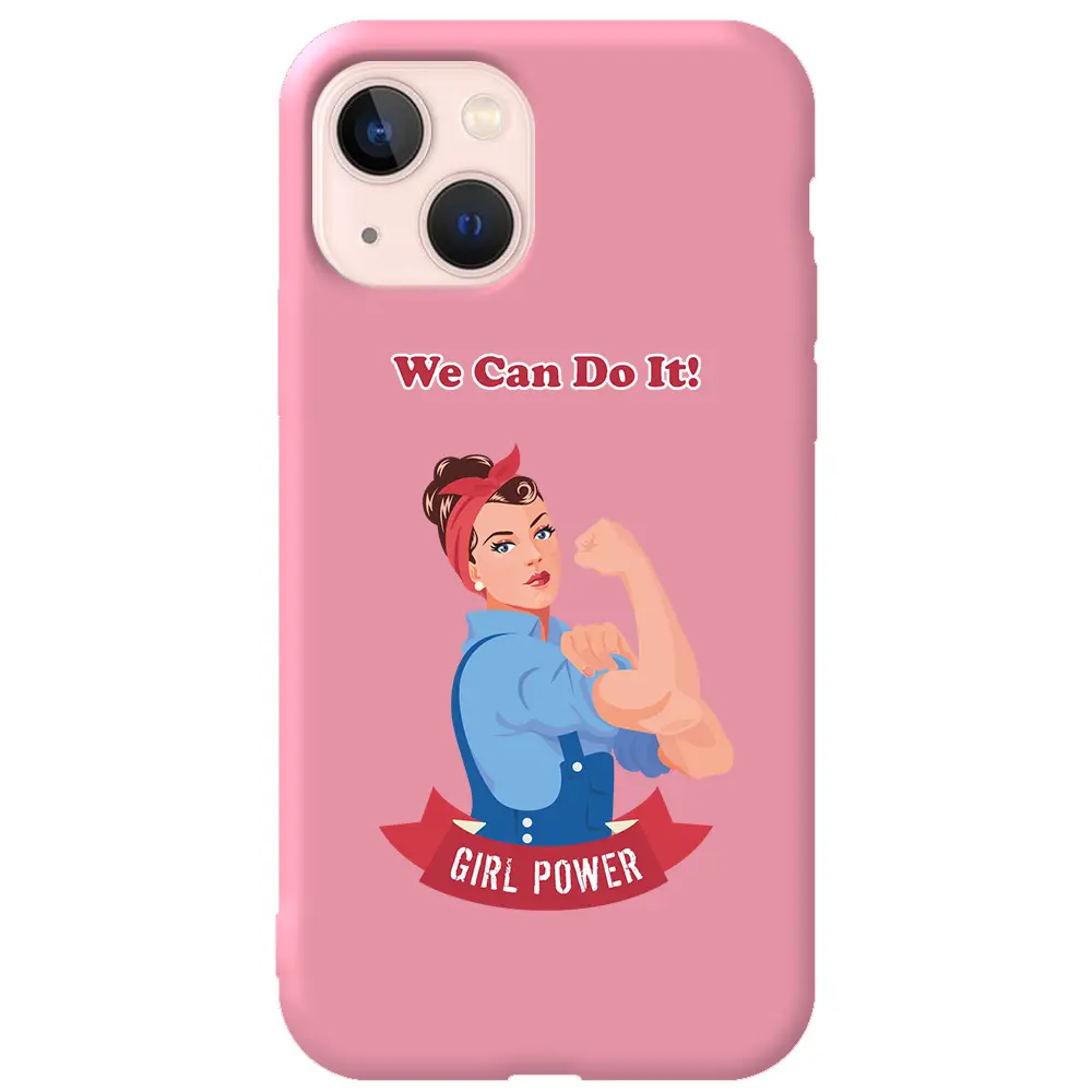 Apple iPhone 13 Mini Pembe Renkli Silikon Telefon Kılıfı - We Can Do It!