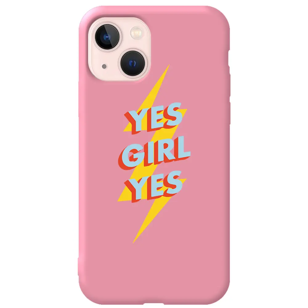 Apple iPhone 13 Mini Pembe Renkli Silikon Telefon Kılıfı - Yes Girl