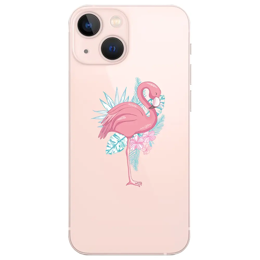 Apple iPhone 13 Mini Şeffaf Telefon Kılıfı - Alone Flamingo