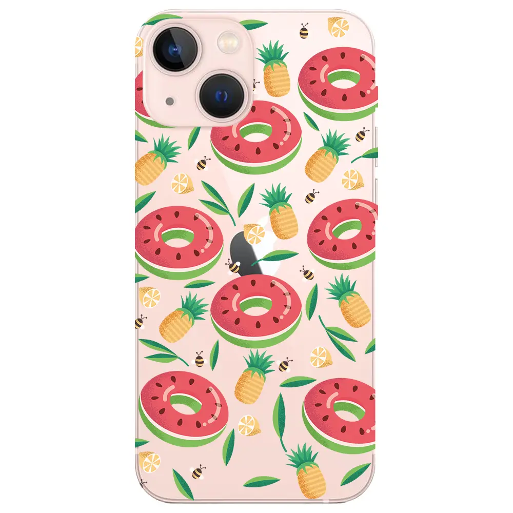 Apple iPhone 13 Mini Şeffaf Telefon Kılıfı - Ananas Donut