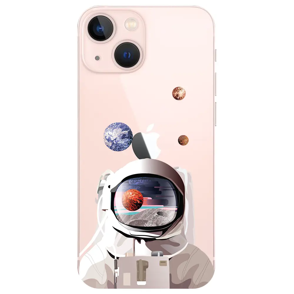 Apple iPhone 13 Mini Şeffaf Telefon Kılıfı - Astronotun Gözünden