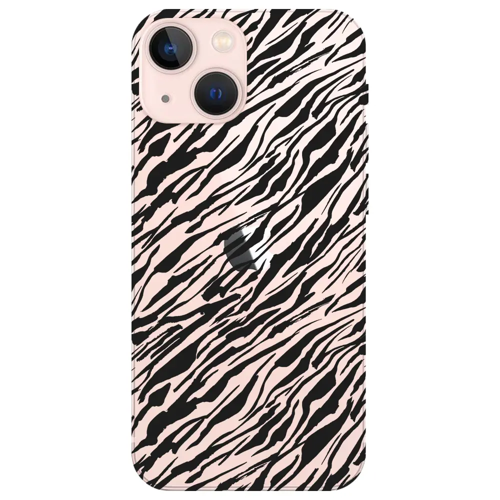 Apple iPhone 13 Mini Şeffaf Telefon Kılıfı - Capraz Zebra Siyah