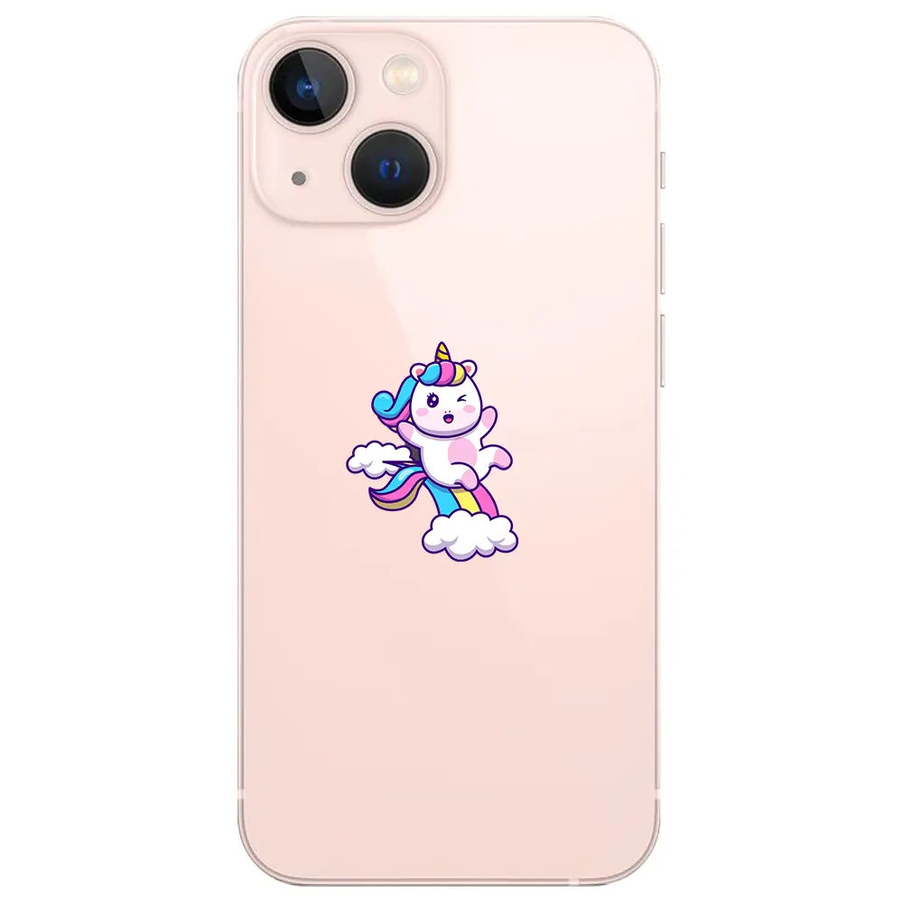 Apple iPhone 13 Mini Şeffaf Telefon Kılıfı - Colorful Unicorn