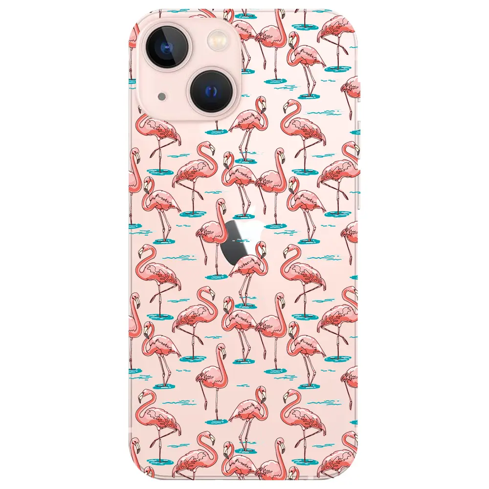 Apple iPhone 13 Mini Şeffaf Telefon Kılıfı - Flamingolar