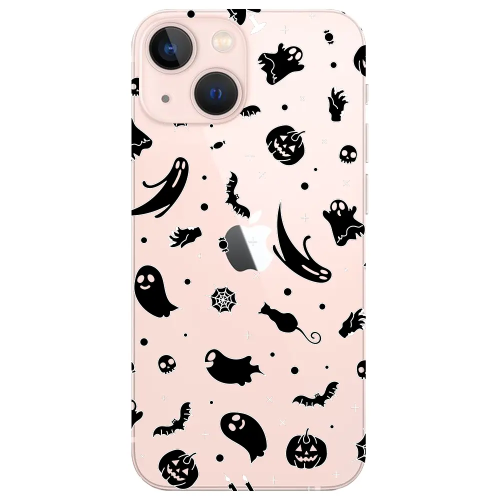Apple iPhone 13 Mini Şeffaf Telefon Kılıfı - Halloween Black