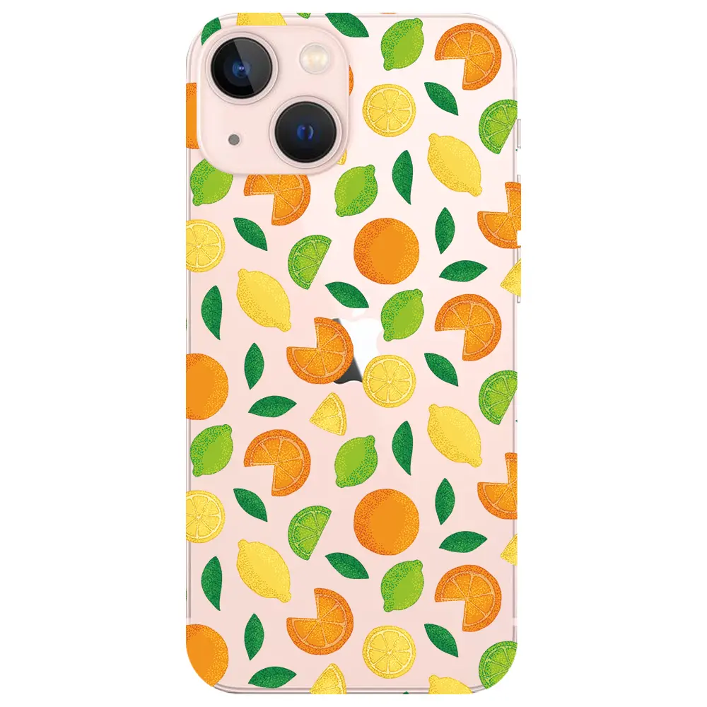 Apple iPhone 13 Mini Şeffaf Telefon Kılıfı - Portakal Limon