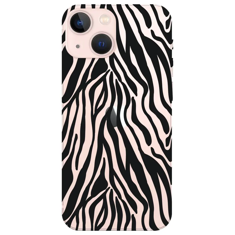 Apple iPhone 13 Mini Şeffaf Telefon Kılıfı - Siyah Zebra Desenleri