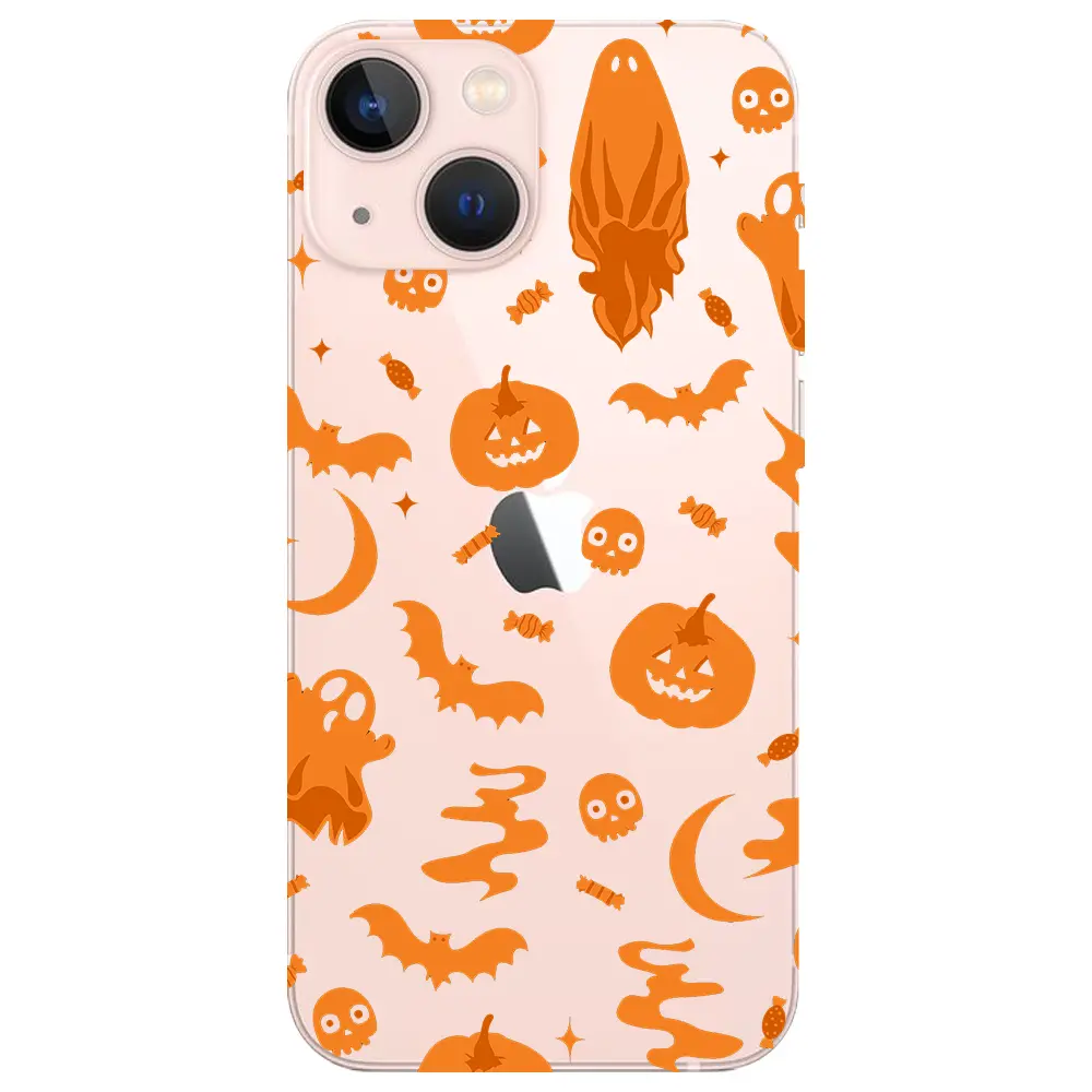 Apple iPhone 13 Mini Şeffaf Telefon Kılıfı - Spooky Orange