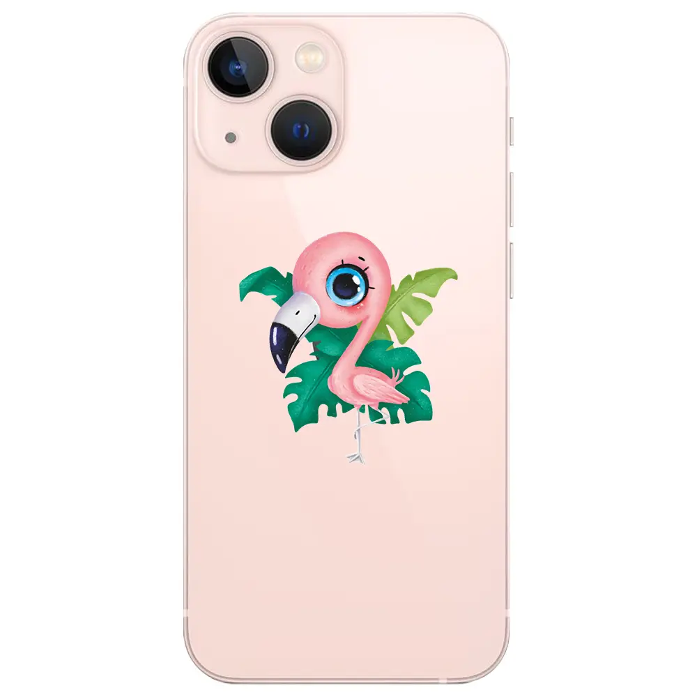 Apple iPhone 13 Mini Şeffaf Telefon Kılıfı - Yavru Flamingo