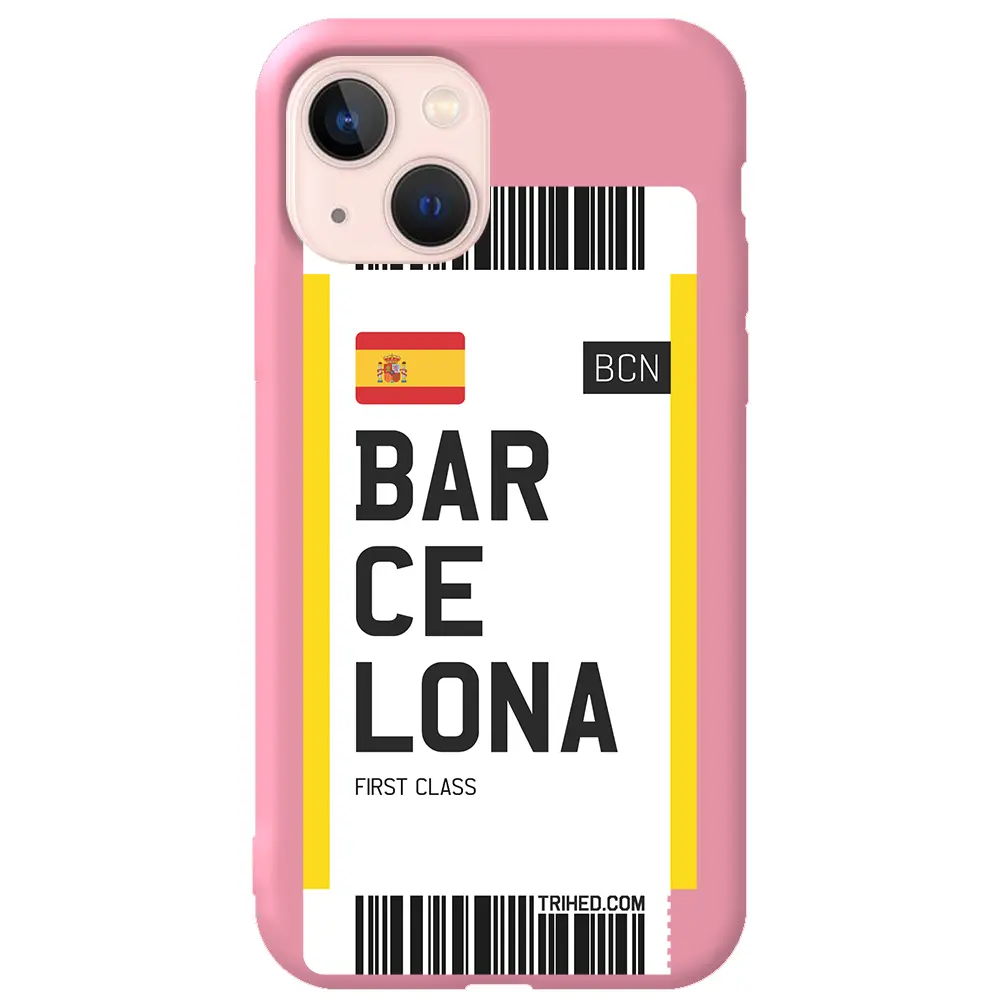 Apple iPhone 13 Pembe Renkli Silikon Telefon Kılıfı - Barcelona Bileti