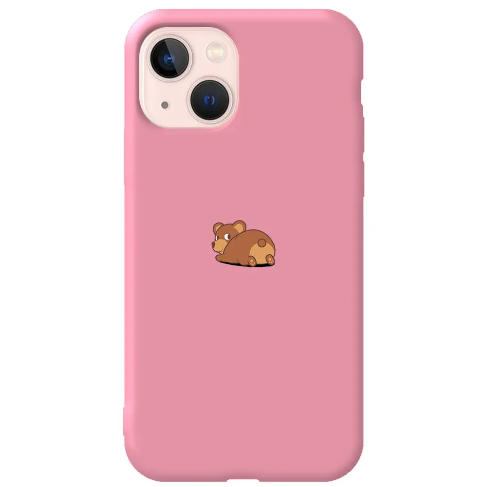 Apple iPhone 13 Pembe Renkli Silikon Telefon Kılıfı - Bear
