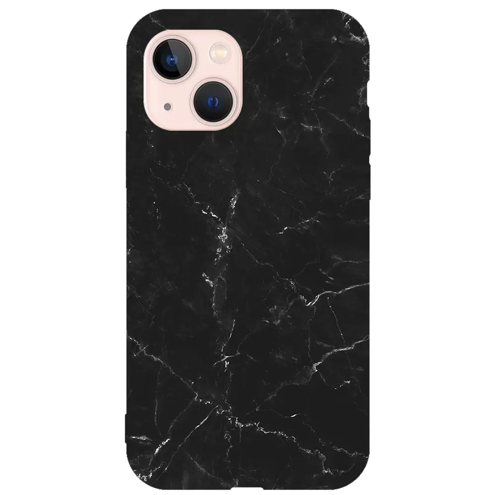 Apple iPhone 13 Pembe Renkli Silikon Telefon Kılıfı - Black Marble